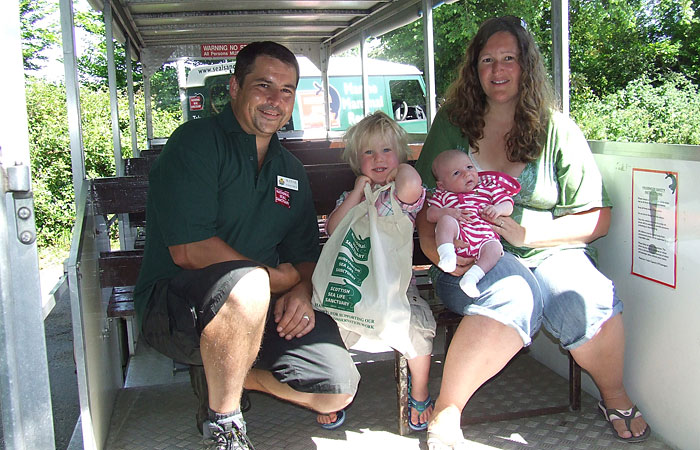Picture: From left to right - Wayne Kempe, Ben Sedgwick, Holly Sedgwick and Susannah Sedgwick. On the Safari bus where Holly was born