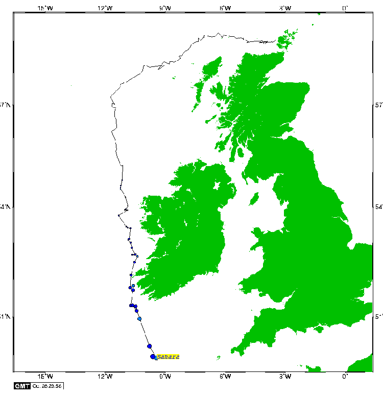 Satellite tracking of Sahara - 28th October 2007