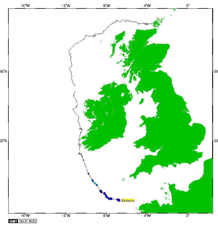 Satellite tracking of Sahara - 31st October 2007