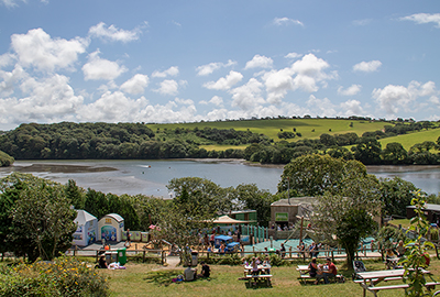 View across the Helford Estuary, play area and picnic area