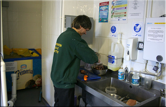 Joseph preparing the food for the otters